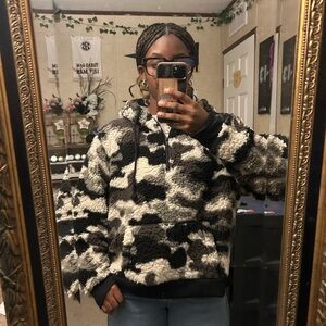 Feathers Black and White Sherpa Jacket